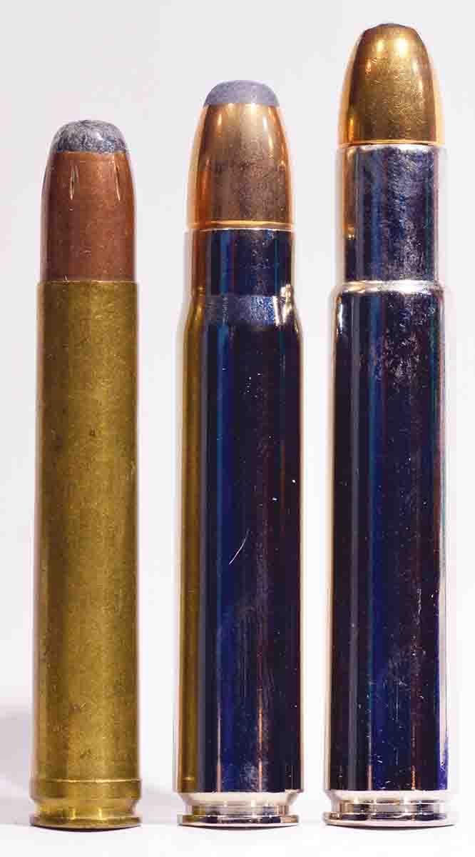 From left, the .458 Winchester looks quite diminutive beside the .500 Jeffery and the even larger .505 Gibbs.